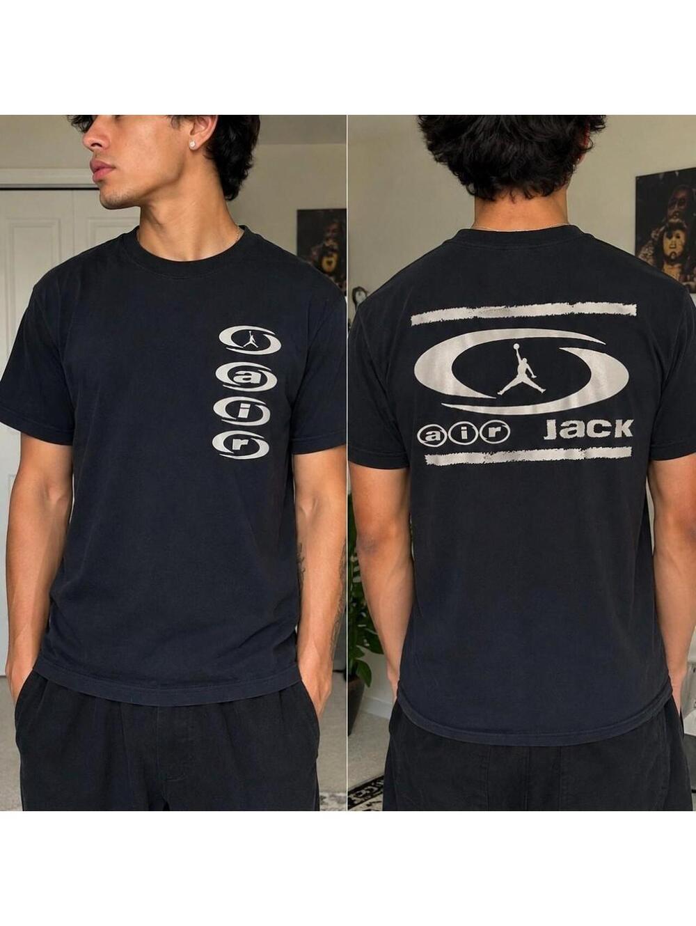 Jordan x Travis Scott Cactus Jack “Air Jack” Black Graphic T-Shirt Size Small